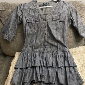 V neck frock, ruffle bottom, military chic look